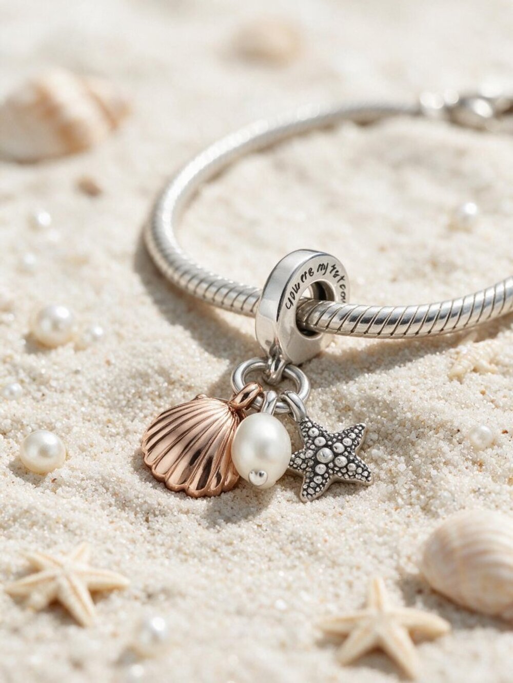 Pearl, Starfish & Shell Triple Dangle Charm
